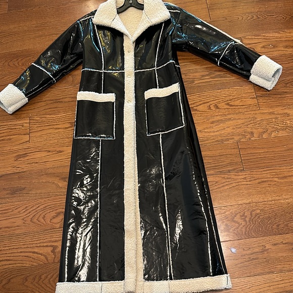 NEW “ HOST PICK” Black Faux Patent leather coat with shearling cuffs! - Picture 2 of 6